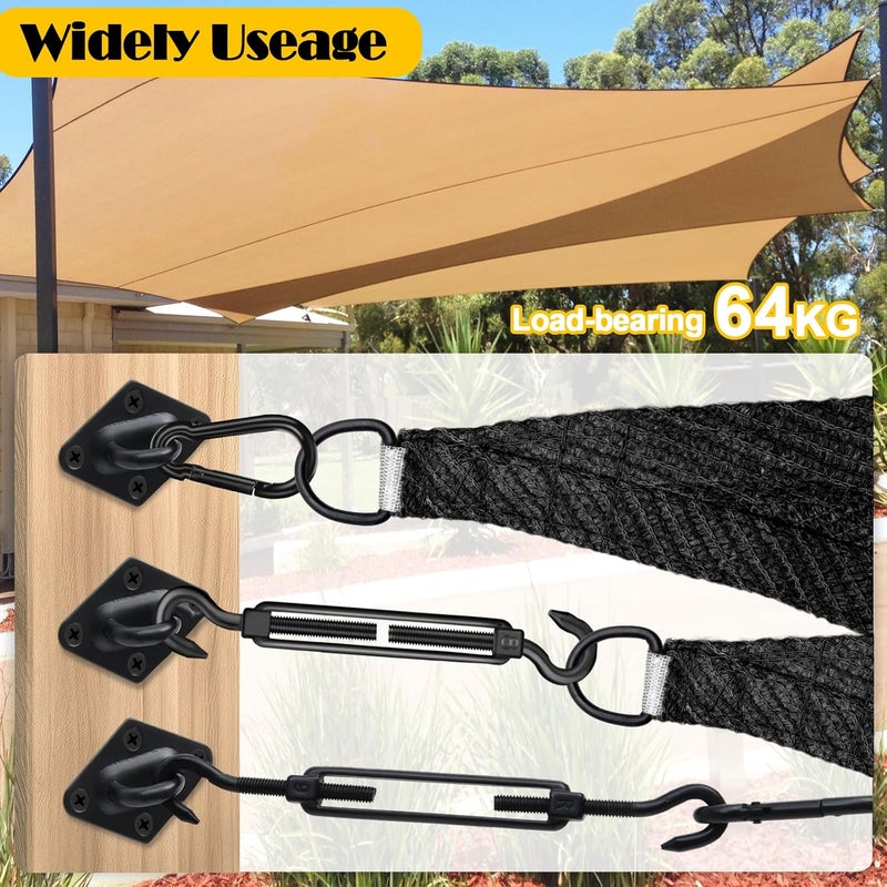 Lomoky 304 Stainless Steel Shade Sail Hardware Kit, 6 Inch Matte Black Sun Shade Hardware Kit for Triangle Rectangle Installation, Sun Shade Sail Hardware for Garden, Patio, Outdoors-46 PCS - Image 5